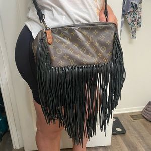 Vintage Boho Louis Vuitton Black Fringe Crossbody Trouser